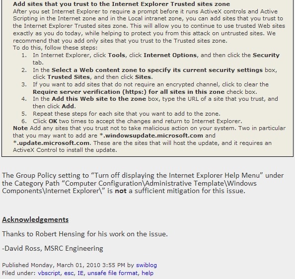 　米マイクロソフトは現地時間1日、Internet Explorer（IE）上で［F1］キーを押すと発生する重大な脆弱性があると発表した。