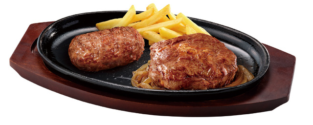 ブロンコおじさんのこだわり炭焼きがんこハンバーグ&炭焼きぶどう牛リブロースステーキ（税込 3,828円）