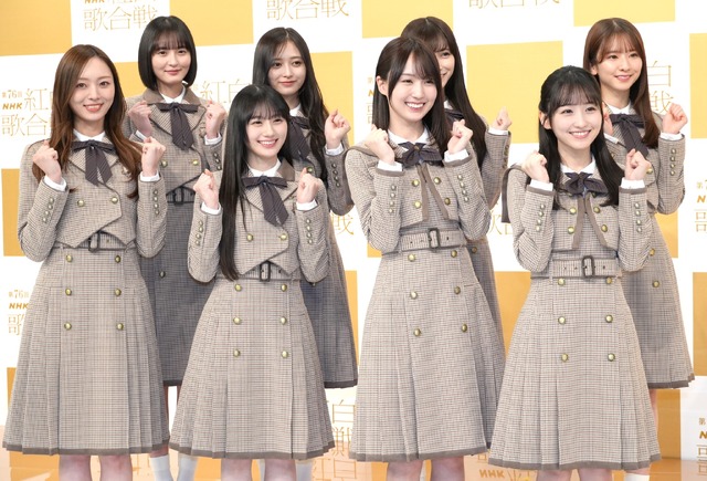 乃木坂46（前列左から）梅澤美波、賀喜遥香、一ノ瀬美空、川﨑桜（後列左から）遠藤さくら、井上和、池田瑛紗、菅原咲月【撮影：小宮山あきの】