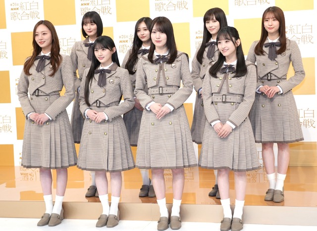 乃木坂46（前列左から）梅澤美波、賀喜遥香、一ノ瀬美空、川﨑桜（後列左から）遠藤さくら、井上和、池田瑛紗、菅原咲月【撮影：小宮山あきの】