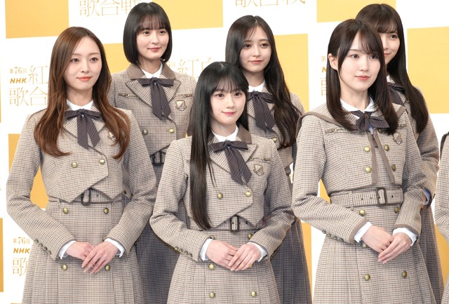 乃木坂46（前列左から）梅澤美波、賀喜遥香、一ノ瀬美空（後列左から）遠藤さくら、井上和、池田瑛紗【撮影：小宮山あきの】