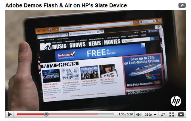 「HP’s Slate Device」のデモ映像から（MTV.COM）