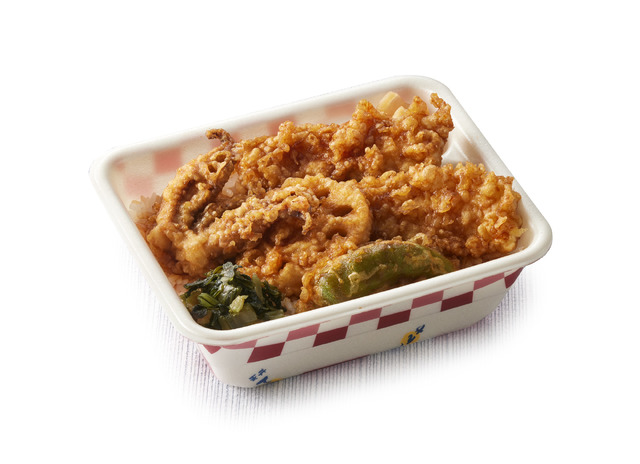 たれづけいかづくし天丼弁当（お新香付）テイクアウト960円（税込）、デリバリー1,300円（税込）