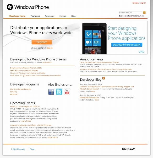 「Windows Phone for Developers」サイト（画像）