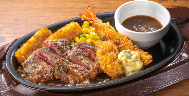 赤身ビーフステーキ 約100g＆海老フライ・カキフライ（税込1,484円）