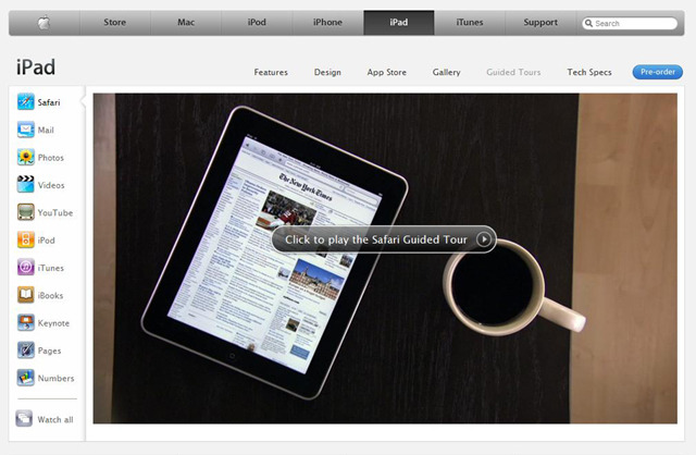 　米Appleは、safari/Mail/Photos/Videos/YouTube/iPod/iTunes/iBooksなど用途別に「iPad」の利用法のビデオを公開した。