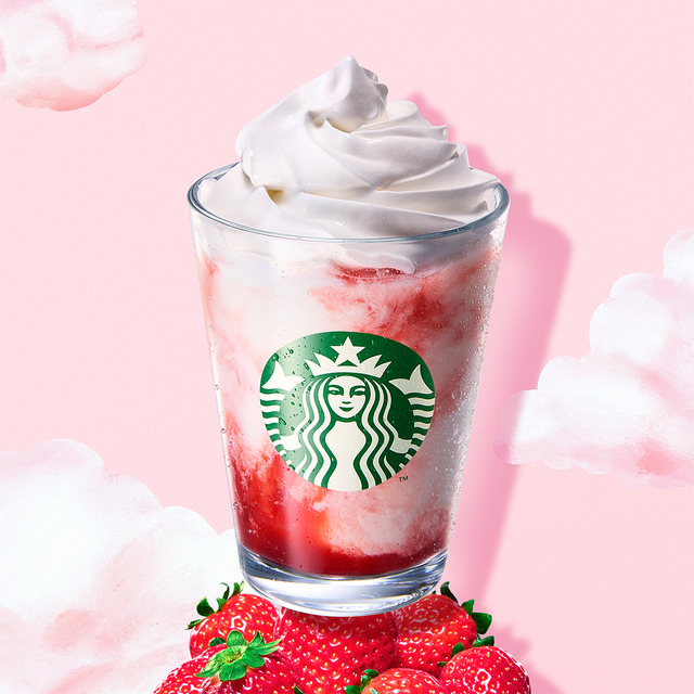 『スターバックス ストロベリー フラペチーノ』 Tallサイズのみ　＜テイクアウト＞678円　＜店内利用＞690円