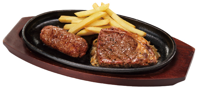 「ブロンコおじさんのこだわり炭焼きがんこハンバーグ&炭焼きブラックダイヤモンドサーロインステーキコンビ」（税込3,608円）