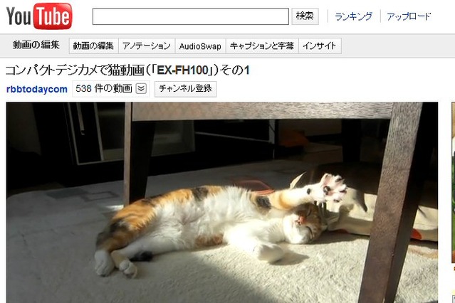 【コンパクトデジカメで猫動画 Vol.1】「EX-FH100」のHD(1280×720)をテスト 画像