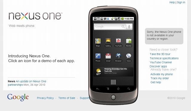 グーグル、Android携帯「Nexus One」のネットショップ販売を中止 画像
