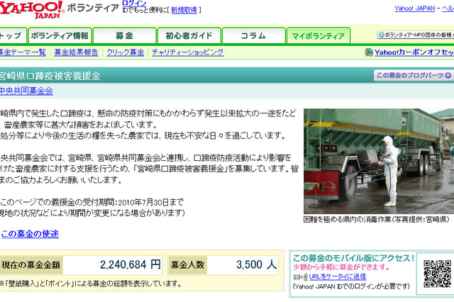 Yahoo!ボランティア、宮崎県口蹄疫被害義援金の受付を開始 画像