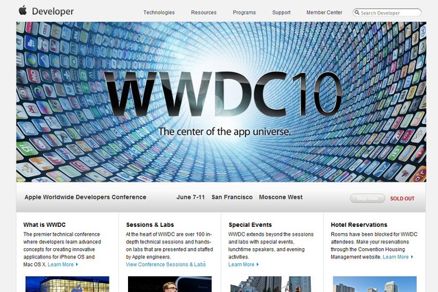 WWDC 2010、8日間でチケット完売！ジョブズ氏が7日に基調講演 画像