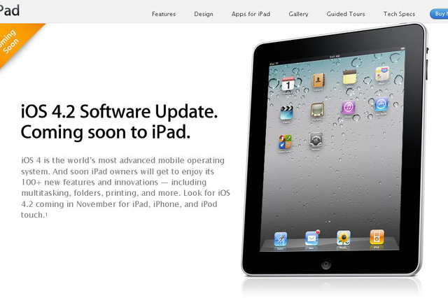 米Apple、11月提供予定のiPad対応版「iOS 4.2」のページを早くも公開 画像
