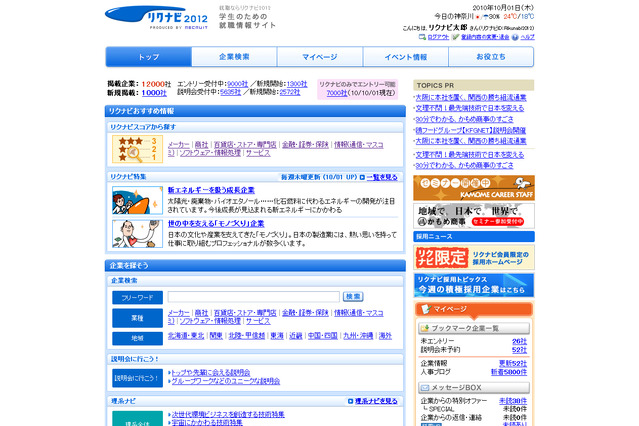 2012年卒業予定学生のための就職情報サイトがオープン 画像