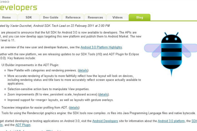 米Google、タブレットOSのAndroid 3.0最終版開発キットを公開 画像
