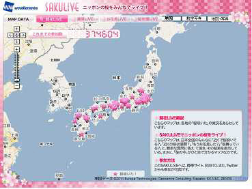 全国の桜の開花状況をリアルタイムで提供……ウェザーニューズの「SAKULiVE」 画像