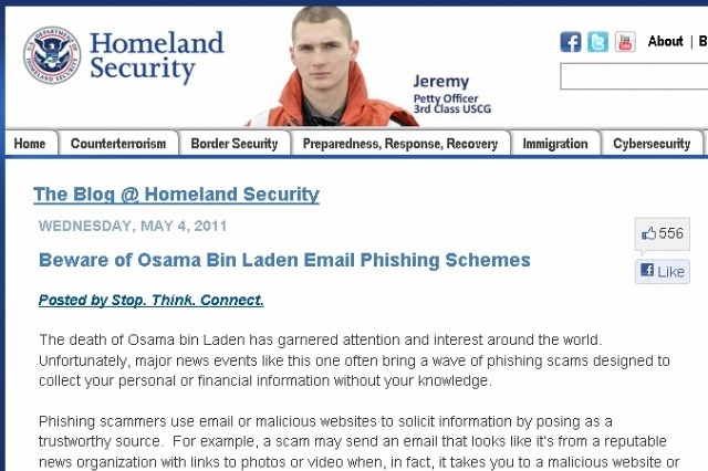 米国土安全保障省、ウサマ・ビン・ラディンに関するフィッシングについて注意呼びかけ 画像