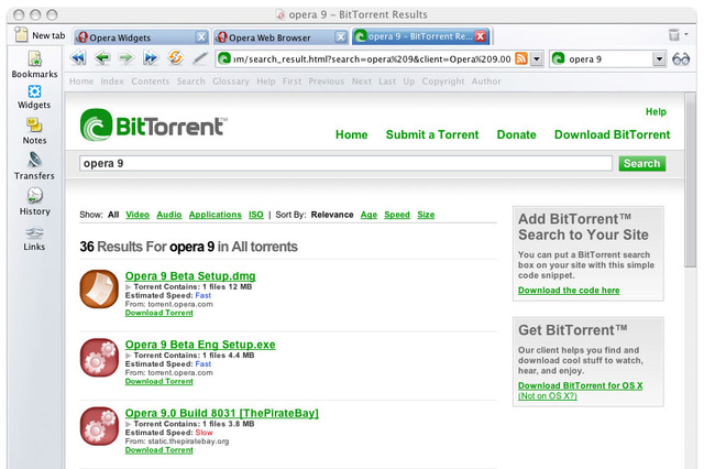 BitTorrentやウィジェットを搭載した「Opera 9」の正式版がリリース 画像