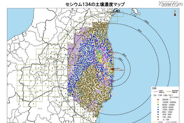 文部科学省、放射性セシウム汚染土壌マップを公表 画像