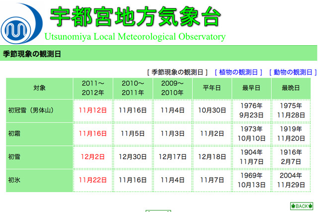 宇都宮で初雪を観測!……平年よりも2週間以上早く 画像