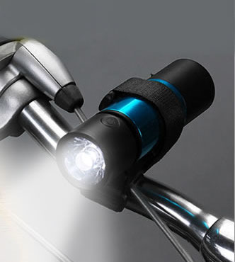 ポータブルスピーカーにもなる自転車用LEDライト付きMP3プレーヤー 画像