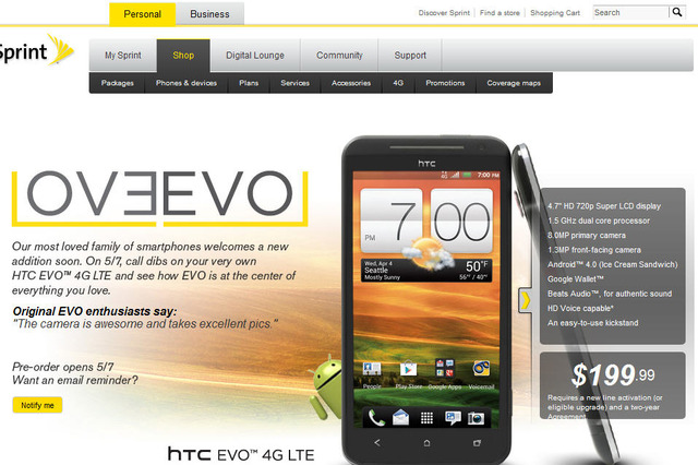 Sprint、「HTC EVO 4G LTE」を正式発表! 同社初のLTE対応端末 画像