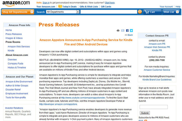 アマゾンが「1-Click」を武器にアプリ内課金に進出……KindleとAndroidで 画像