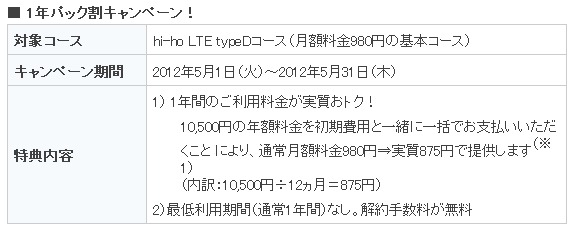 hi-ho、ドコモとイー・モバイルの「LTE」対応コースでキャンペーン実施 画像