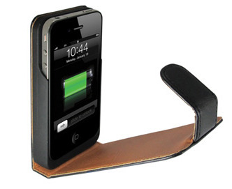 FMトランスミッタ・レザーケース一体型iPhone 4S・4用補助バッテリ、通話を最大5時間延長 画像