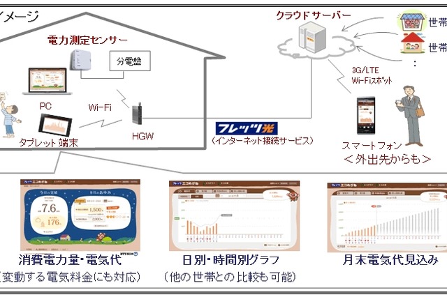 NTT西、クラウド型電力見える化サービス「フレッツ・エコめがね」提供開始 画像
