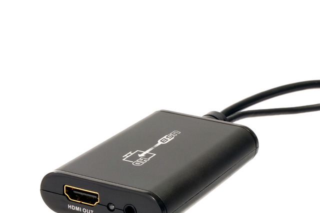HDMI非搭載のパソコンでも映像出力を可能にする変換アダプタ……スピーカーへの出力も 画像
