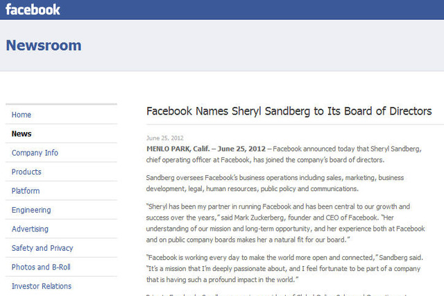 Facebook、COOのシェリル・サンドバーグ氏が初の女性取締役に 画像