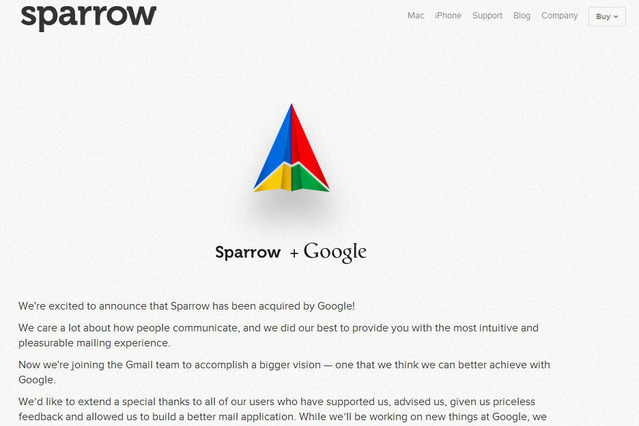 GoogleがiPhoneの人気メールクライアントのSparrowを買収 画像