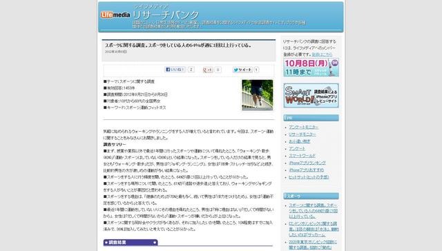 スポーツをしている人の64%が週に1回以上…ライフメディア調べ 画像