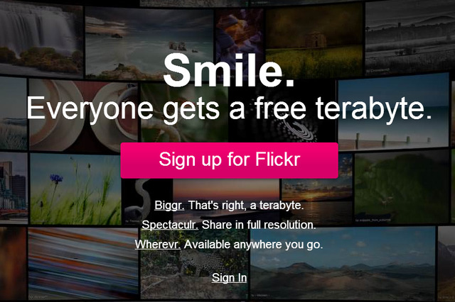 米Yahoo!、Flickr無料アカウントの保存容量を1TBに拡張 画像