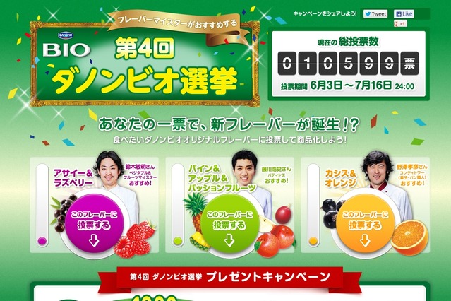 投票で新フレーバーを決める第4回「ダノンビオ選挙」がスタート……3種類のフレーバーが候補 画像