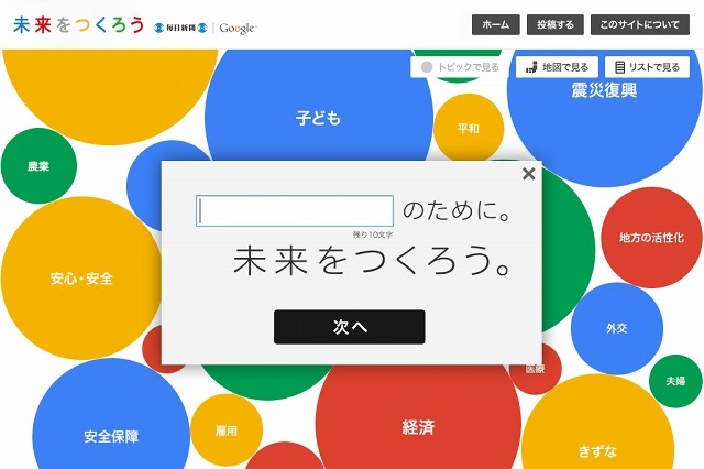 【ネット選挙】グーグルと毎日新聞社、企画サイト「未来をつくろう 参院選 2013」開設 画像