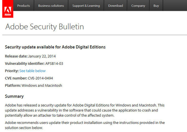Digital Editionsにメモリ破壊の脆弱性、アップデートを公開 画像
