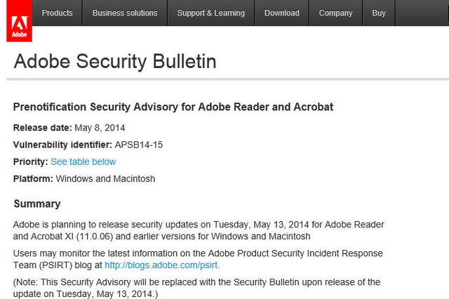 Adobe ReaderとAcrobatのセキュリティアップデートの事前通知 画像