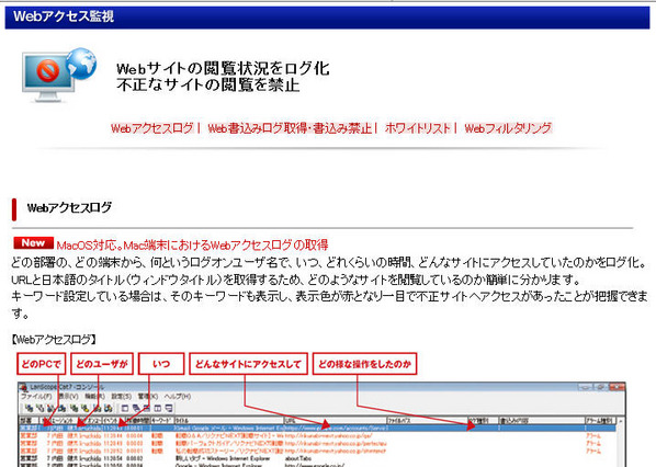 「LanScope Cat」に「Webフィルタリング機能」を新たに搭載 画像