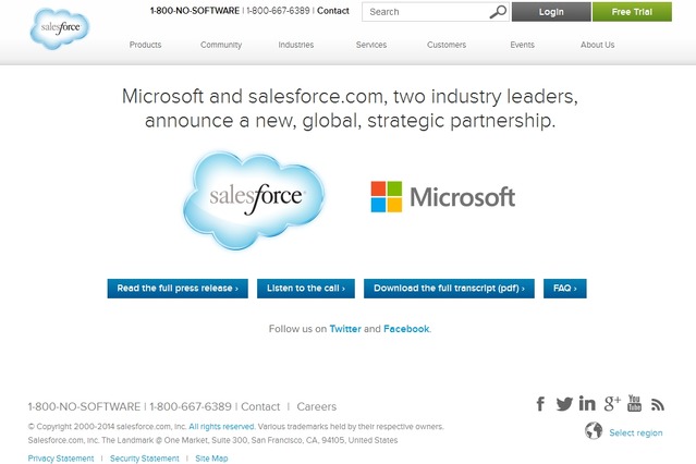 セールスフォースとマイクロソフト、世界規模での戦略的提携を発表 画像