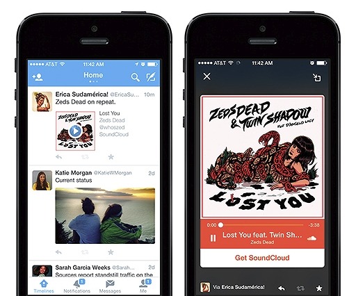 Twitterアプリ、音楽を聴く新機能「オーディオカード」追加……SoundCloud・iTunesと連携 画像