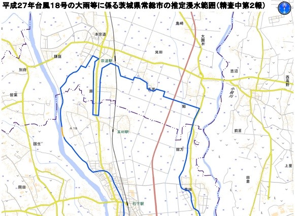 鬼怒川の堤防決壊……国土地理院、浸水地域の地図を公開 画像