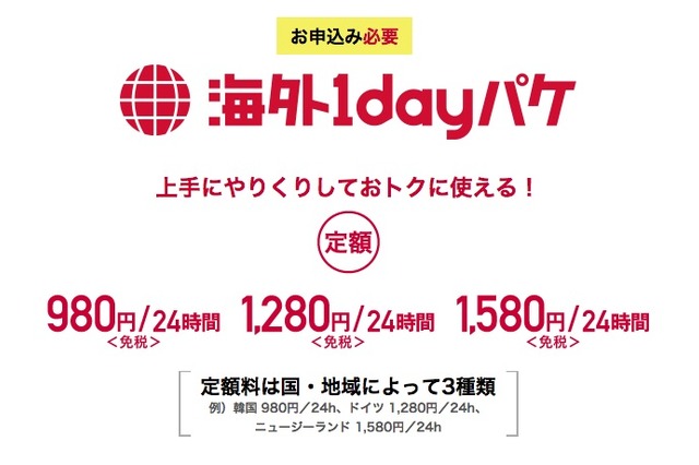 ドコモ、中国での「海外1dayパケ」定額料を300円値下げして980円に 画像