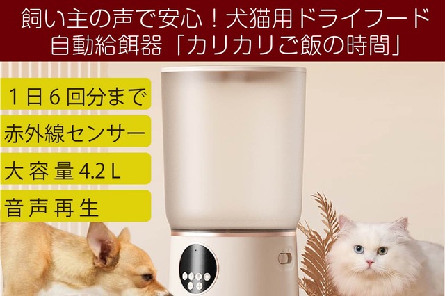 飼い主の声で安心！犬猫用ドライフード自動給餌器が発売 画像
