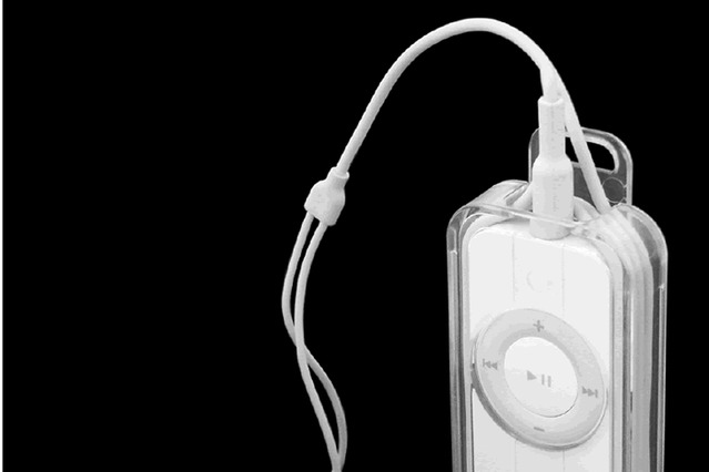 丸紅インフォ、イヤホンケーブルを収納できるiPod shuffle用保護ケース 画像
