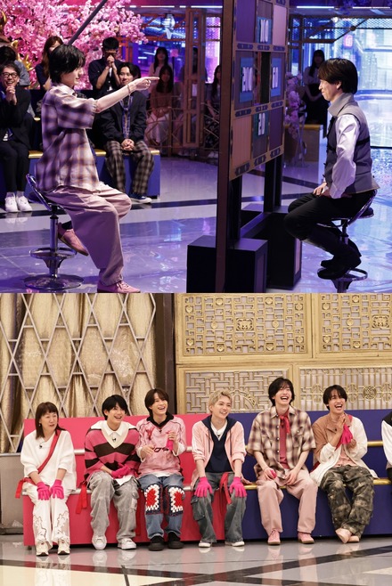 (C)フジテレビ 上段左から)道枝駿佑、櫻井翔/下段左から)谷亮子、真弓孟之、嶋﨑斗亜、西畑大吾、道枝駿佑、藤原丈一郎