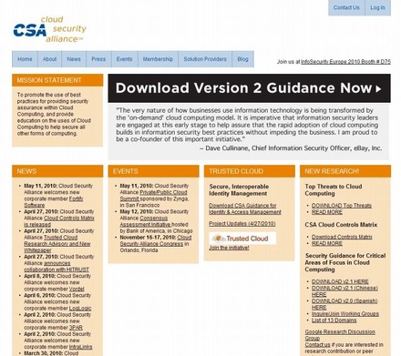 「Cloud Security Alliance（CSA）」サイト（画像）