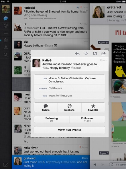 「Twitter for iPad」投稿者の詳細ページ