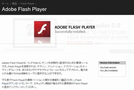 Flash Playerのバージョン確認ページ（画像）